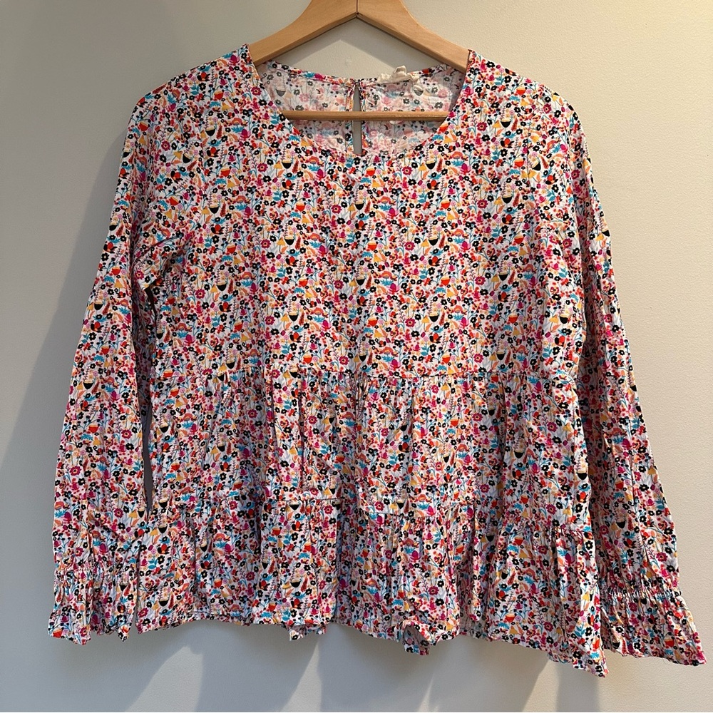 Jane & Delancey Floral Blouse Women’s Medium | Long‑Sleeve Boho Peasant Top